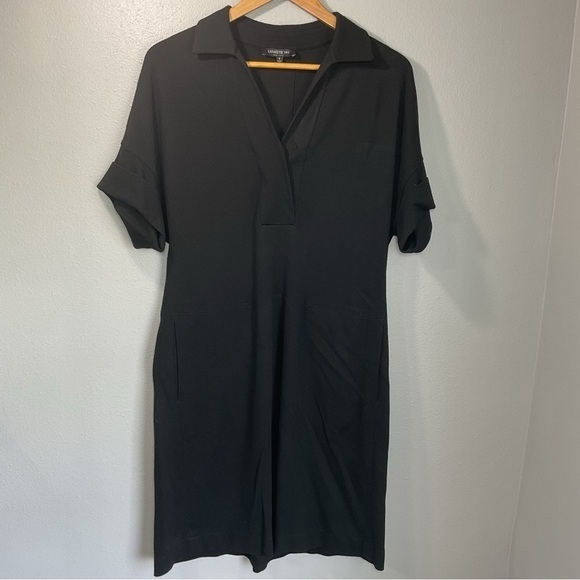 Lafayette 148 New York Stand-collar v_neck A-line Dress In Black size Small D18 - Picture 1 of 11